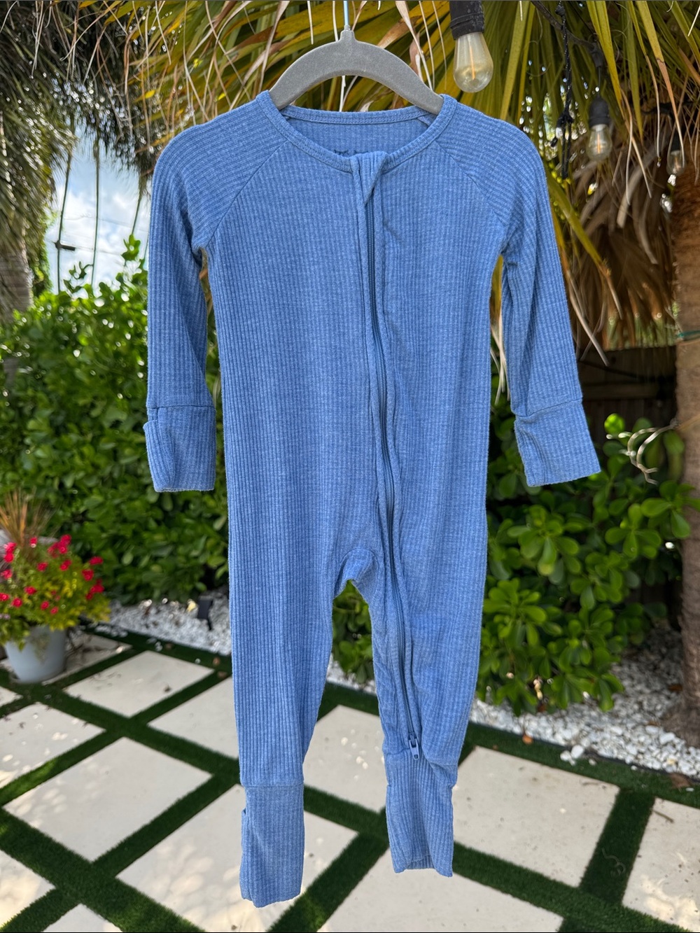 LITTLE SLEEPIES Blue Ribbed Onesie